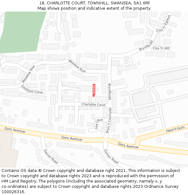 18, CHARLOTTE COURT, TOWNHILL, SWANSEA, SA1 6RF: Location map and indicative extent of plot