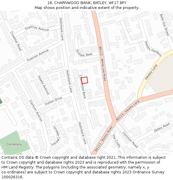 18, CHARNWOOD BANK, BATLEY, WF17 8PY: Location map and indicative extent of plot