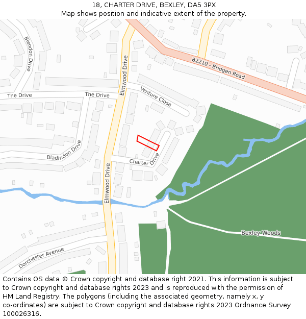 18, CHARTER DRIVE, BEXLEY, DA5 3PX: Location map and indicative extent of plot