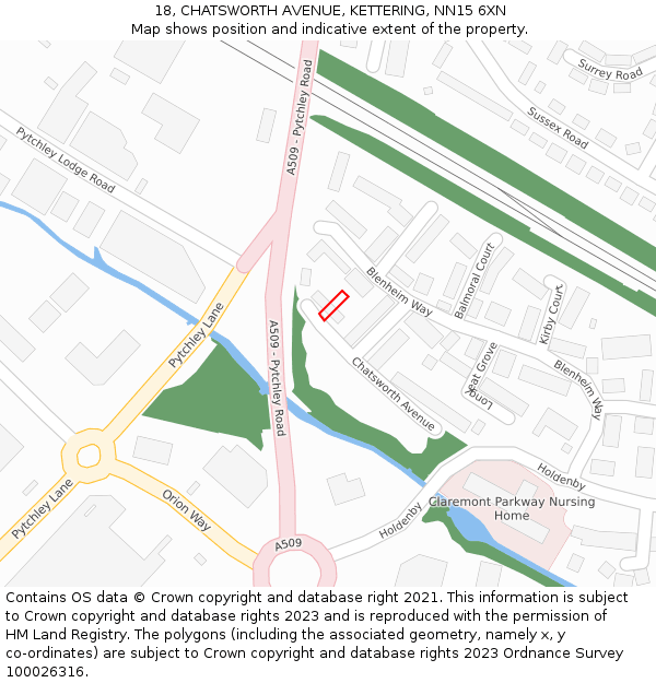 18, CHATSWORTH AVENUE, KETTERING, NN15 6XN: Location map and indicative extent of plot