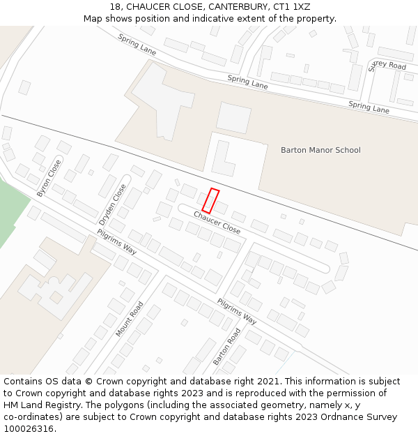 18, CHAUCER CLOSE, CANTERBURY, CT1 1XZ: Location map and indicative extent of plot