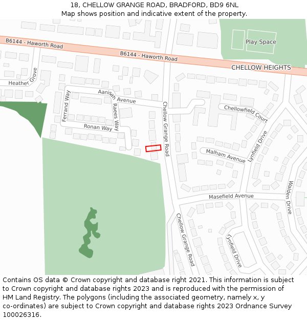 18, CHELLOW GRANGE ROAD, BRADFORD, BD9 6NL: Location map and indicative extent of plot
