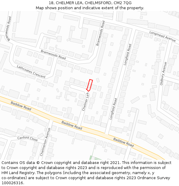 18, CHELMER LEA, CHELMSFORD, CM2 7QG: Location map and indicative extent of plot