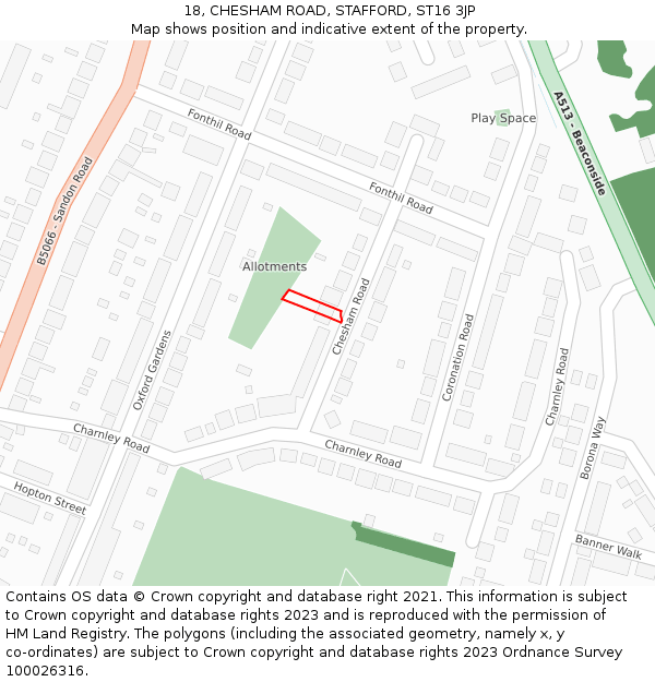 18, CHESHAM ROAD, STAFFORD, ST16 3JP: Location map and indicative extent of plot