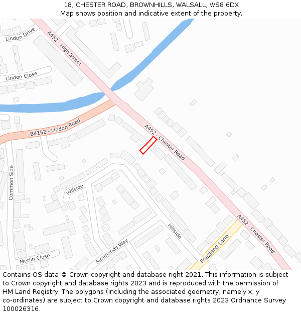 18, CHESTER ROAD, BROWNHILLS, WALSALL, WS8 6DX: Location map and indicative extent of plot