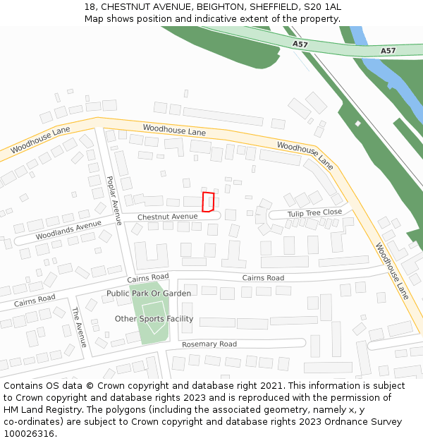 18, CHESTNUT AVENUE, BEIGHTON, SHEFFIELD, S20 1AL: Location map and indicative extent of plot
