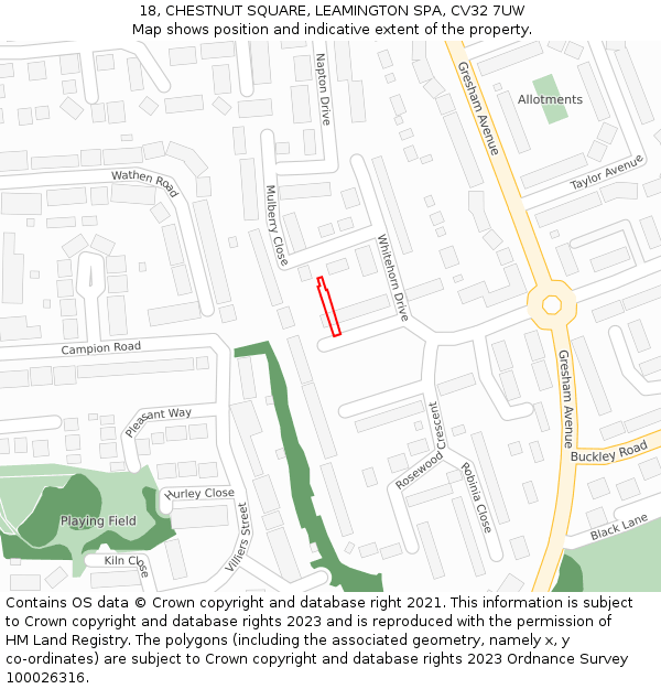 18, CHESTNUT SQUARE, LEAMINGTON SPA, CV32 7UW: Location map and indicative extent of plot