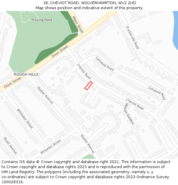 18, CHEVIOT ROAD, WOLVERHAMPTON, WV2 2HD: Location map and indicative extent of plot