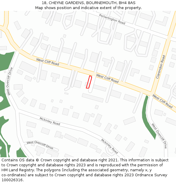 18, CHEYNE GARDENS, BOURNEMOUTH, BH4 8AS: Location map and indicative extent of plot