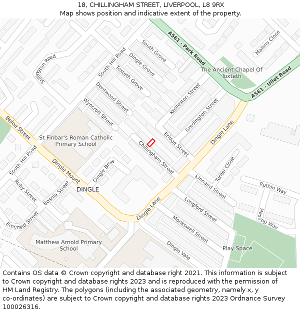 18, CHILLINGHAM STREET, LIVERPOOL, L8 9RX: Location map and indicative extent of plot