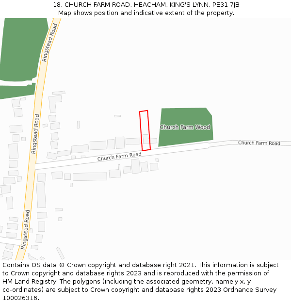 18, CHURCH FARM ROAD, HEACHAM, KING'S LYNN, PE31 7JB: Location map and indicative extent of plot