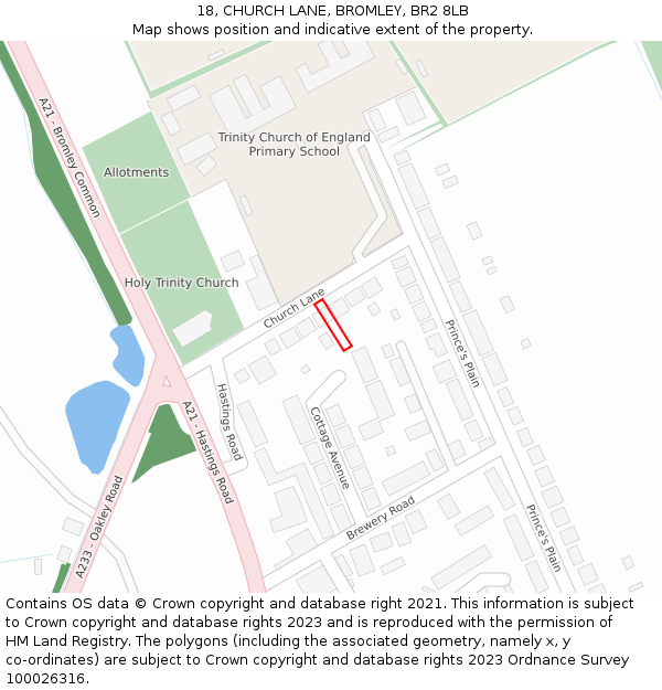 18, CHURCH LANE, BROMLEY, BR2 8LB: Location map and indicative extent of plot