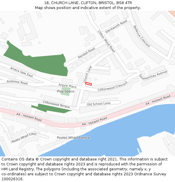 18, CHURCH LANE, CLIFTON, BRISTOL, BS8 4TR: Location map and indicative extent of plot