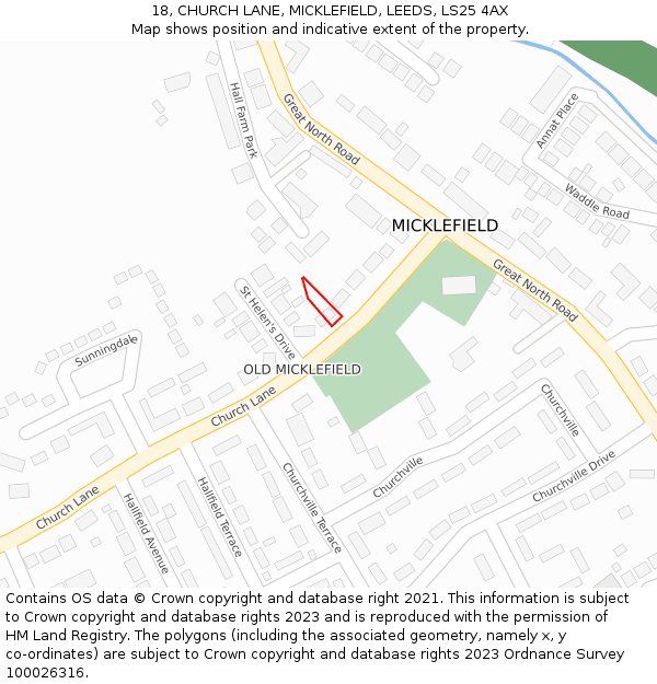 18, CHURCH LANE, MICKLEFIELD, LEEDS, LS25 4AX: Location map and indicative extent of plot