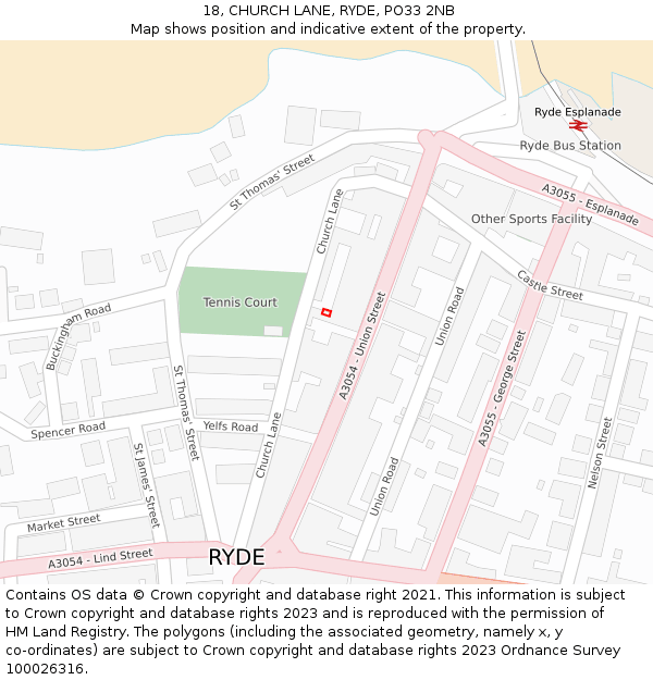 18, CHURCH LANE, RYDE, PO33 2NB: Location map and indicative extent of plot