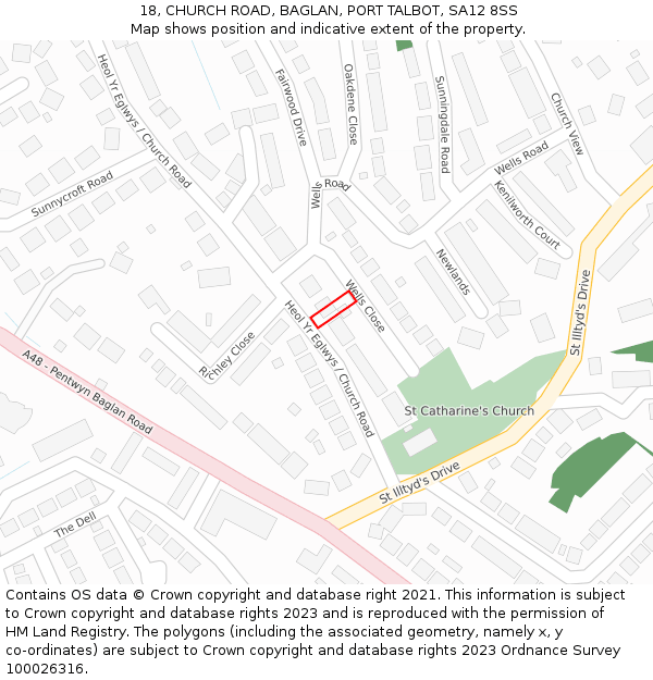 18, CHURCH ROAD, BAGLAN, PORT TALBOT, SA12 8SS: Location map and indicative extent of plot