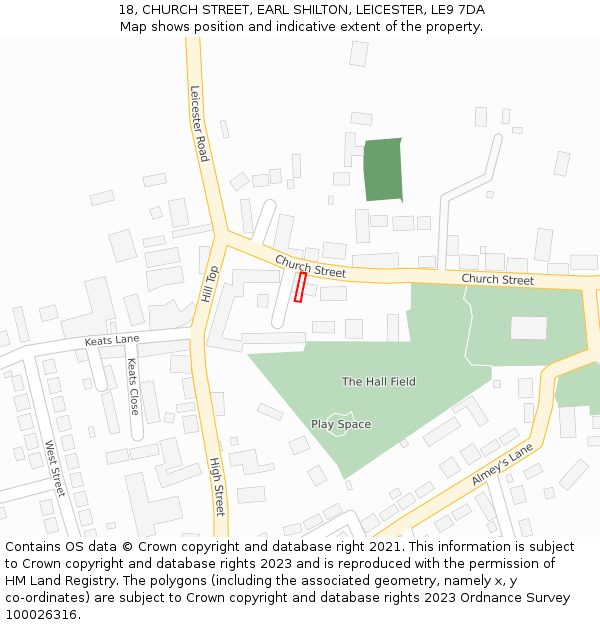 18, CHURCH STREET, EARL SHILTON, LEICESTER, LE9 7DA: Location map and indicative extent of plot