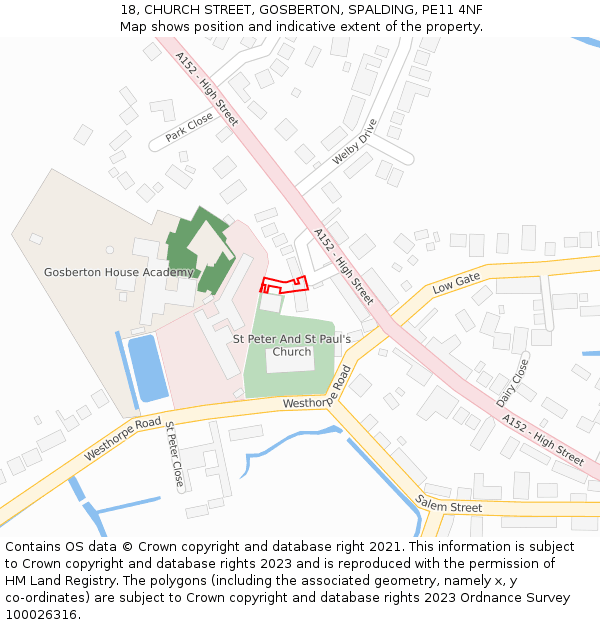 18, CHURCH STREET, GOSBERTON, SPALDING, PE11 4NF: Location map and indicative extent of plot