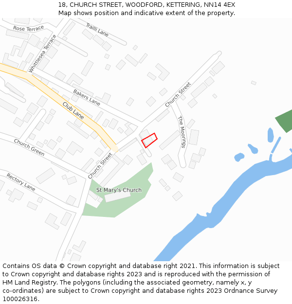 18, CHURCH STREET, WOODFORD, KETTERING, NN14 4EX: Location map and indicative extent of plot
