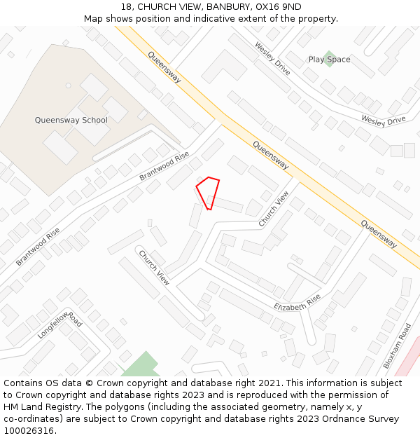 18, CHURCH VIEW, BANBURY, OX16 9ND: Location map and indicative extent of plot