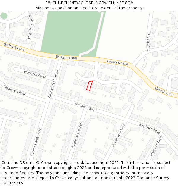 18, CHURCH VIEW CLOSE, NORWICH, NR7 8QA: Location map and indicative extent of plot