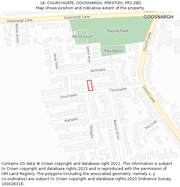 18, CHURCHGATE, GOOSNARGH, PRESTON, PR3 2BD: Location map and indicative extent of plot