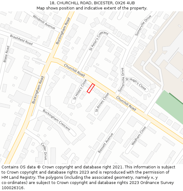 18, CHURCHILL ROAD, BICESTER, OX26 4UB: Location map and indicative extent of plot