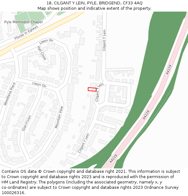 18, CILGANT Y LEIN, PYLE, BRIDGEND, CF33 4AQ: Location map and indicative extent of plot