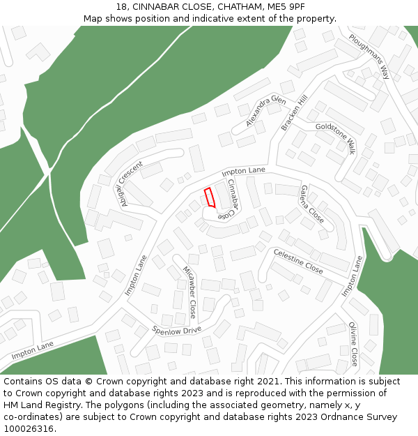 18, CINNABAR CLOSE, CHATHAM, ME5 9PF: Location map and indicative extent of plot