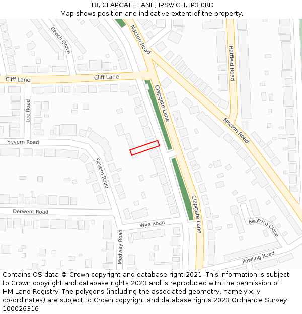 18, CLAPGATE LANE, IPSWICH, IP3 0RD: Location map and indicative extent of plot