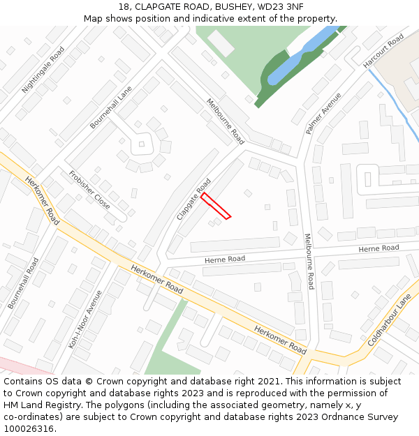 18, CLAPGATE ROAD, BUSHEY, WD23 3NF: Location map and indicative extent of plot