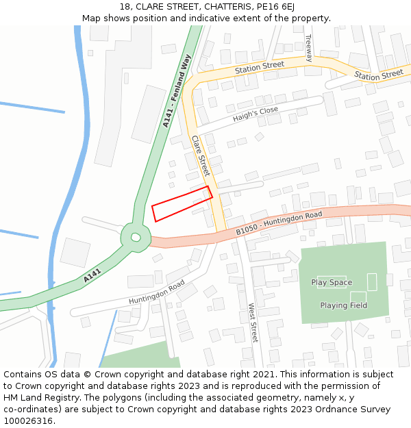 18, CLARE STREET, CHATTERIS, PE16 6EJ: Location map and indicative extent of plot