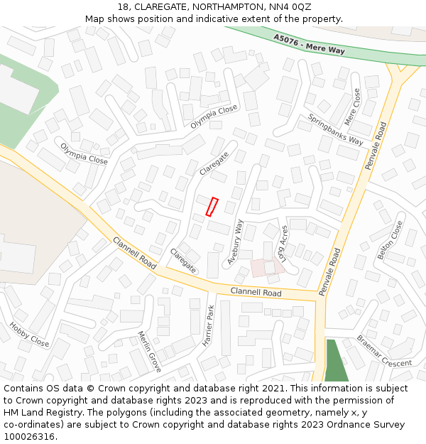 18, CLAREGATE, NORTHAMPTON, NN4 0QZ: Location map and indicative extent of plot