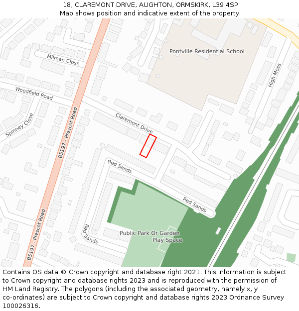 18, CLAREMONT DRIVE, AUGHTON, ORMSKIRK, L39 4SP: Location map and indicative extent of plot