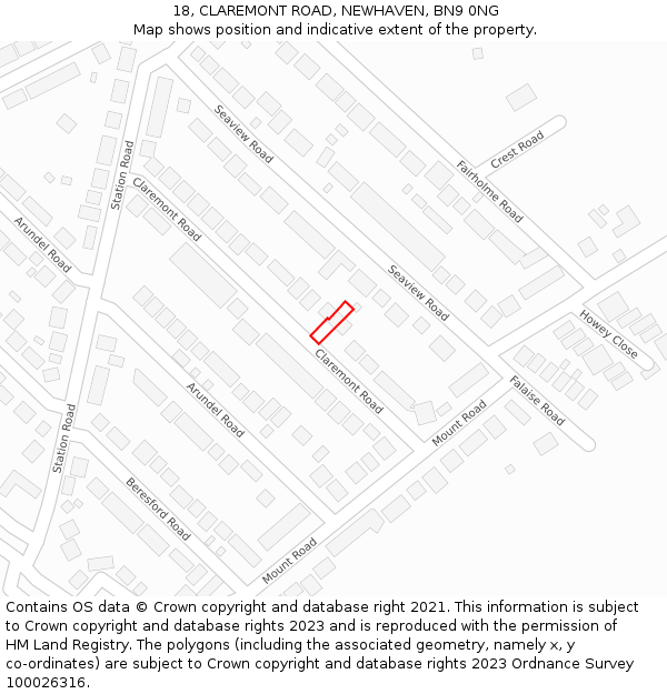 18, CLAREMONT ROAD, NEWHAVEN, BN9 0NG: Location map and indicative extent of plot