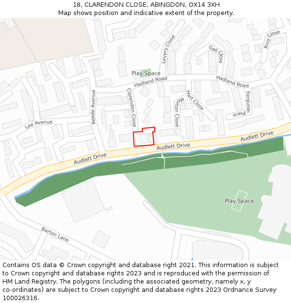 18, CLARENDON CLOSE, ABINGDON, OX14 3XH: Location map and indicative extent of plot