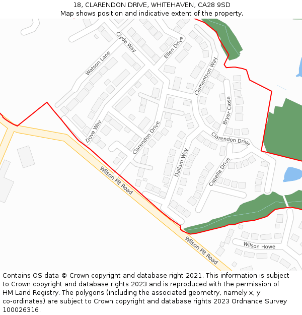 18, CLARENDON DRIVE, WHITEHAVEN, CA28 9SD: Location map and indicative extent of plot