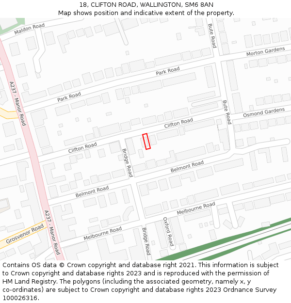 18, CLIFTON ROAD, WALLINGTON, SM6 8AN: Location map and indicative extent of plot