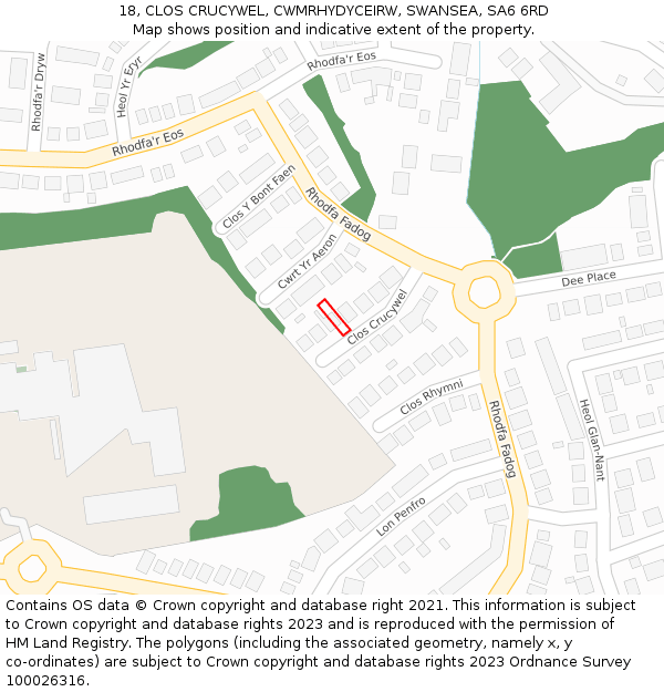 18, CLOS CRUCYWEL, CWMRHYDYCEIRW, SWANSEA, SA6 6RD: Location map and indicative extent of plot