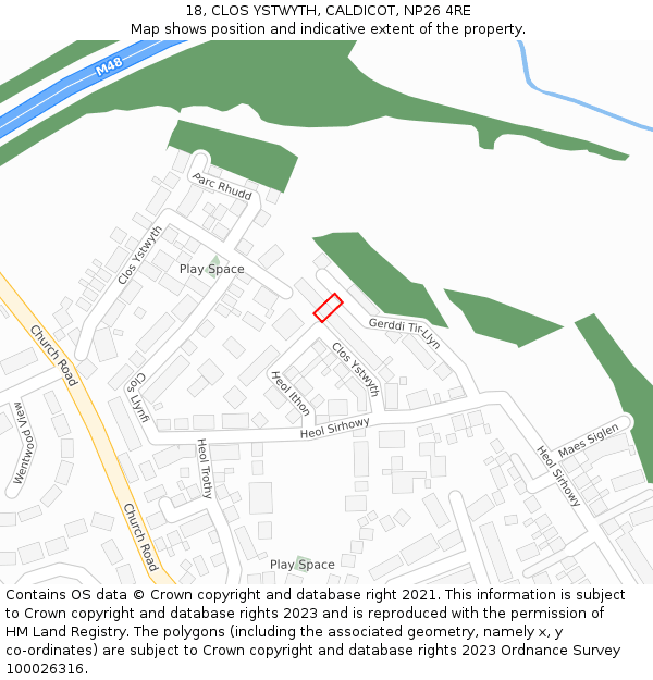 18, CLOS YSTWYTH, CALDICOT, NP26 4RE: Location map and indicative extent of plot