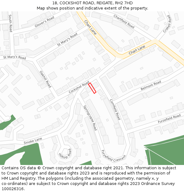 18, COCKSHOT ROAD, REIGATE, RH2 7HD: Location map and indicative extent of plot