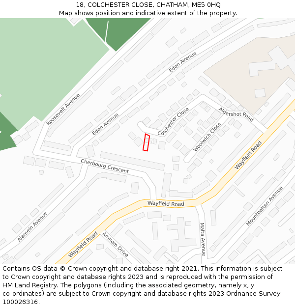 18, COLCHESTER CLOSE, CHATHAM, ME5 0HQ: Location map and indicative extent of plot