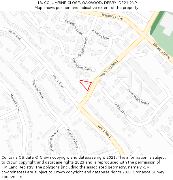 18, COLUMBINE CLOSE, OAKWOOD, DERBY, DE21 2NP: Location map and indicative extent of plot
