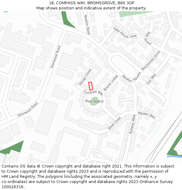 18, COMPASS WAY, BROMSGROVE, B60 3GP: Location map and indicative extent of plot