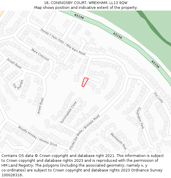 18, CONINGSBY COURT, WREXHAM, LL13 9QW: Location map and indicative extent of plot