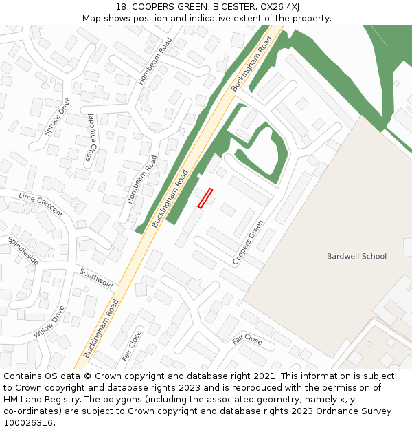18, COOPERS GREEN, BICESTER, OX26 4XJ: Location map and indicative extent of plot