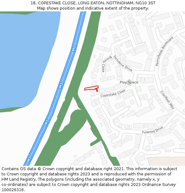 18, COPESTAKE CLOSE, LONG EATON, NOTTINGHAM, NG10 3ST: Location map and indicative extent of plot
