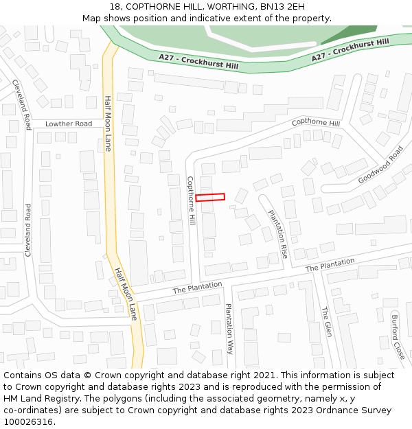 18, COPTHORNE HILL, WORTHING, BN13 2EH: Location map and indicative extent of plot