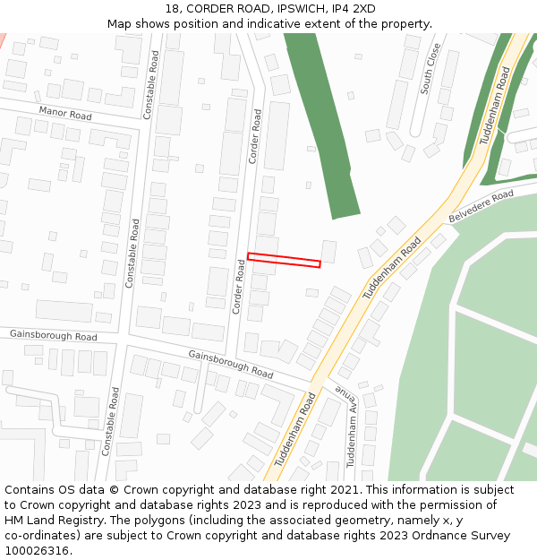 18, CORDER ROAD, IPSWICH, IP4 2XD: Location map and indicative extent of plot