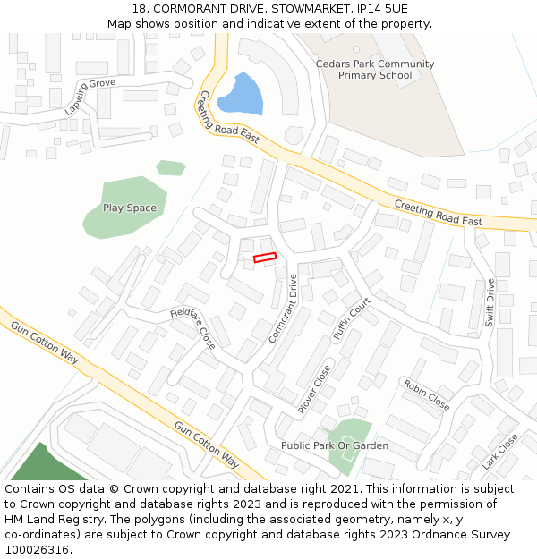18, CORMORANT DRIVE, STOWMARKET, IP14 5UE: Location map and indicative extent of plot
